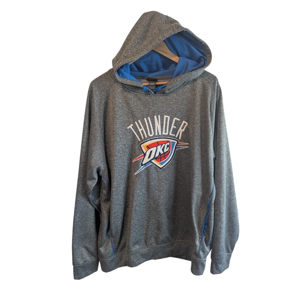 NBA Oklahoma City Thunder Basketball Hoodie Men XL Gray Pullover Embroidered OKC